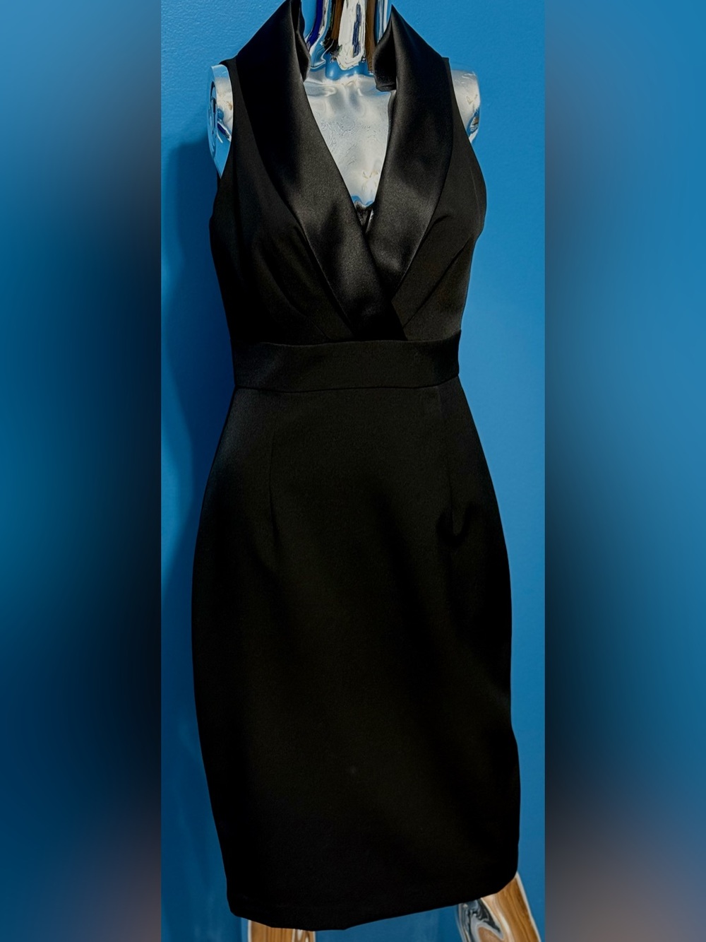 Eliza J Black Strapless Satin-Trim Sheath Dress